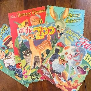 Vintage 1940s-50s Children's Picture Books - Oversized Cloth Linen - Merrill Co.